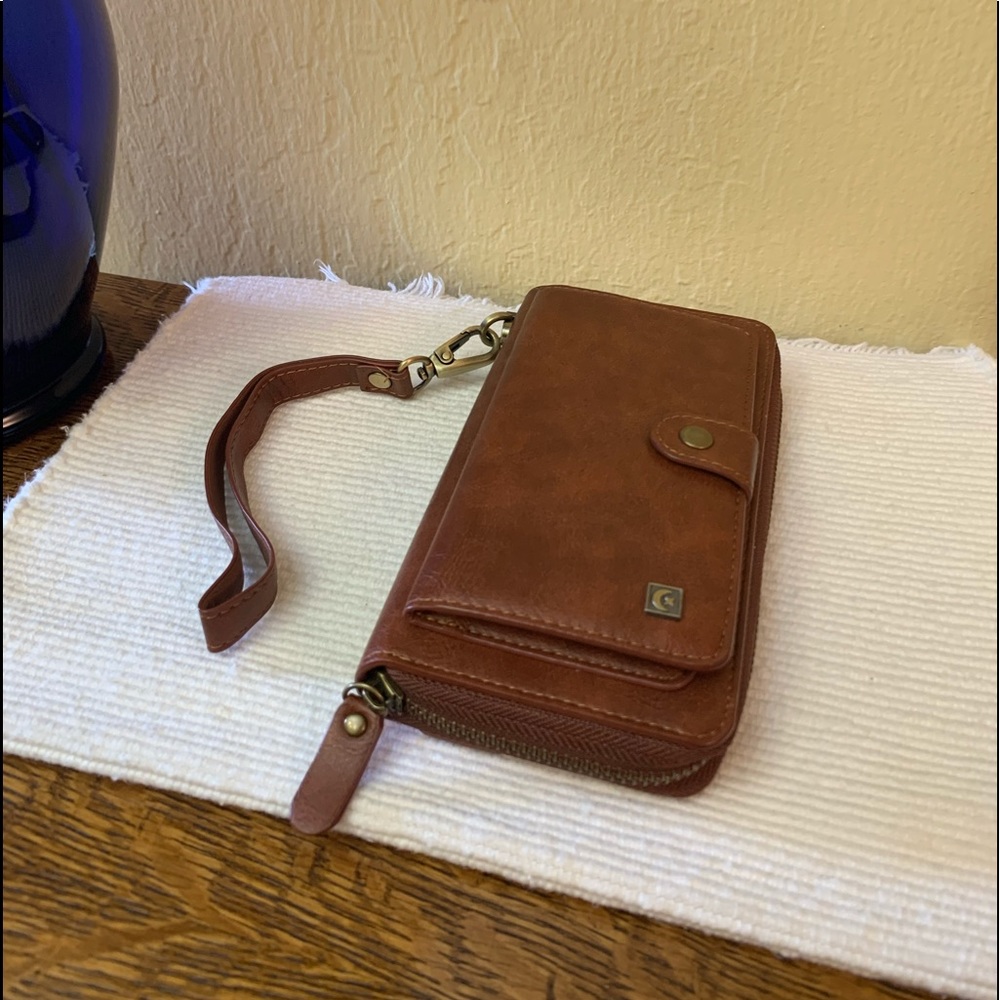 POLA brown leather iPhone XS wallet